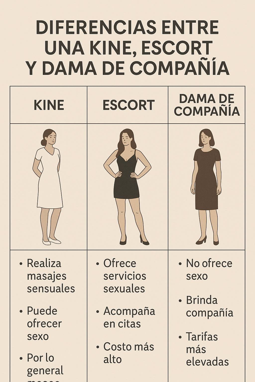 Diferencias entre una kine, escort y dama de compañía